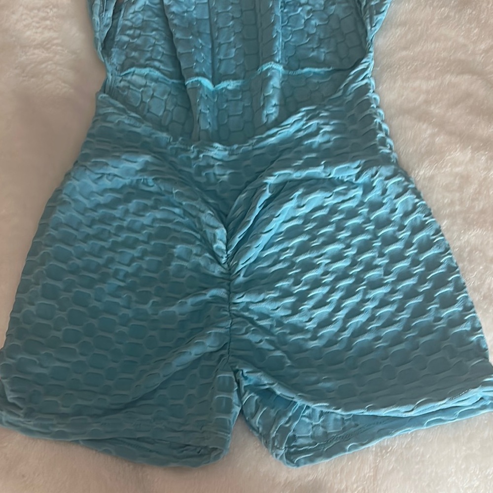 Textured Blue Romper - Picture 2 of 7
